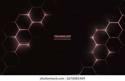 Tecnología hexagonal de color negro y rosa de fondo abstracto de panal. Ilustración vectorial