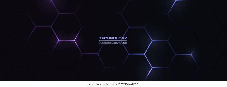 Hexagon-Technologie schwarz und violett gefärbt Wabe breiten abstrakten Hintergrund. Vektorgrafik
