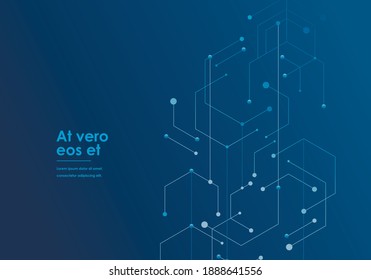 Hexagon Technology Connect In Modern Style On Blue Background. Internet Connection Network High Digital Technology. Abstract Background Technology Graphic Design