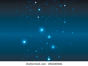 Die Hexagon-Technologie verbindet Webdesign auf blauem Hintergrund. Abstrakte moderne Kulisse. Kreatives Vektorkonzept. Konzept der High-Tech-Digitaltechnologie. Futuristische Hintergrund