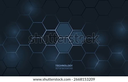Hexagon technology dark blue honeycomb abstract background. Vector illustration with hexagonal texture