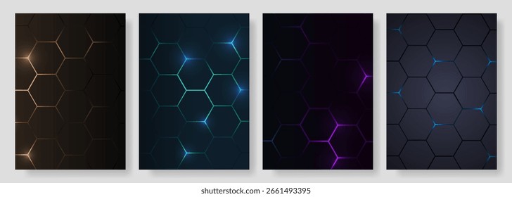 Hexagon-Technologie dunkle Wabe abstrakte Hintergrund Vektor-Set.
