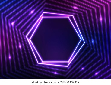 Hexagon technology digital pattern neon light wrap dark background. vector illustration.