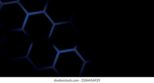 Hexagon technology futuristic dark vector abstract background with blue and pink colored bright flashesunder hexagon. Hexagonal gaming honeycomb abstract background.