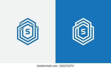 Hexagon Technology Logo Bundle Set Concept sign icon symbol Element Design initial Letter S. Tech Logotype. Vector illustration logo template