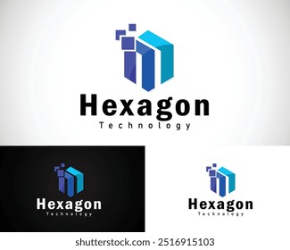 hexagon technology logo design creative digital finance concept modern