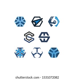 Hexagon technology logo design templates vectors set