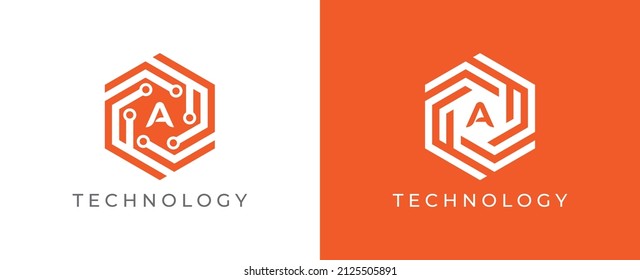 Hexagon Technology Logo icon symbol with Letter A. Vector logo template