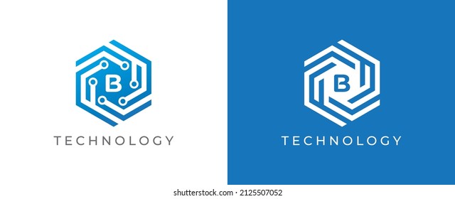 Hexagon Technology Logo icon symbol with Letter B. Vector logo template