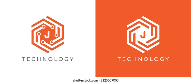 Hexagon Technology Logo icon symbol with Letter J. Vector logo template
