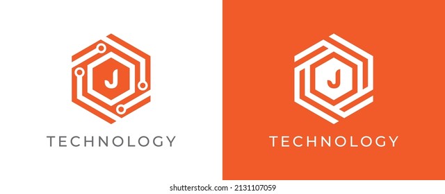 Hexagon Technology Logo icon symbol with Letter J. Vector logo template