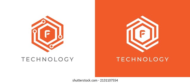 Símbolo del icono del logotipo de la tecnología de hexágono con la letra F. Plantilla de logotipo del vector