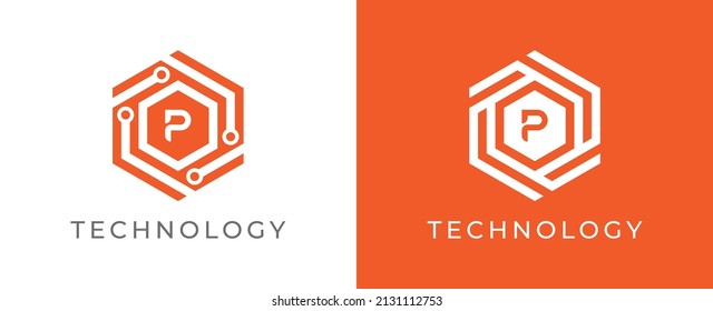Hexagon Technology Logo icon symbol with Letter P. Vector logo template