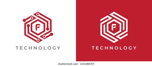 Hexagon Technology Logo icon symbol with Letter F. Vector logo template