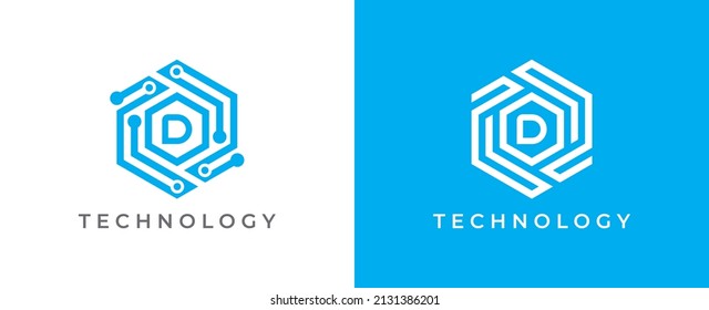 Symbol für das Logo der Hexagon-Technologie mit Buchstabe D. Vektorlogo-Vorlage