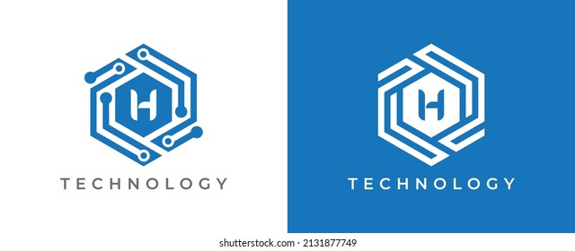 Símbolo de icono del logotipo de la tecnología de hexágono Diseño con letra H. Plantilla de logotipo del vector