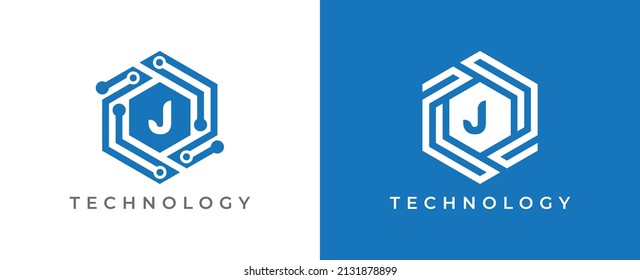 Hexagon Technology Logo icon symbol Design with Letter J. Vector logo template