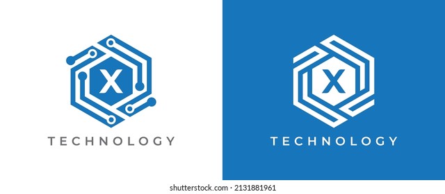 Hexagon Technology Logo icon symbol Design with Letter X. Vector logo template