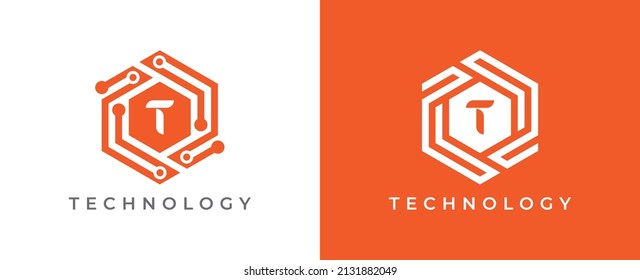 Hexagon Technology Logo icon symbol Design with Letter T. Vector logo template