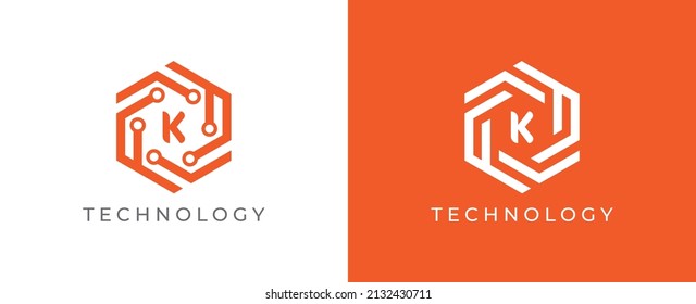 Hexagon Technology Logo icon symbol Design with Letter K. Vector logo template