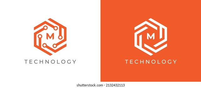 Symbol für die Hexagon-Technologie Logo-Symbol Design mit Letter M-Vorlage für das Vektorlogo