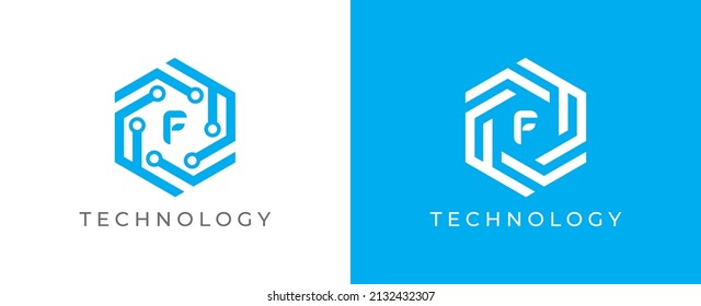 Hexagon Technology Logo icon symbol Design with Letter F. Vector logo template