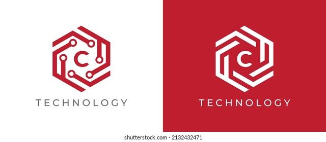 Símbolo de icono de la tecnología de hexágono Diseño con la plantilla de logotipo de la carta C. Vector