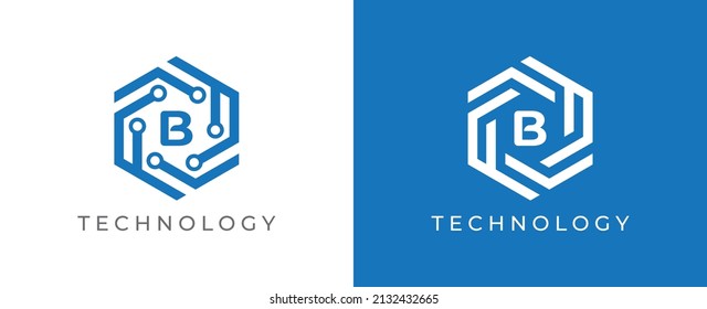 Hexagon Technology Logo icon symbol Design with Letter B. Vector logo template