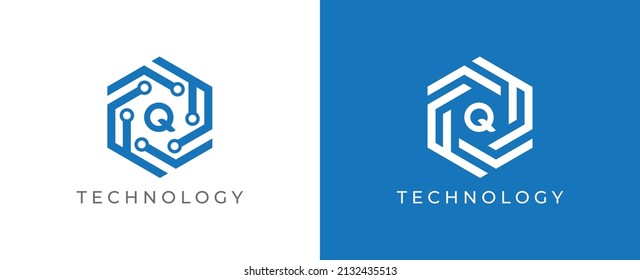 Hexagon Technology Logo icon symbol Design with Letter Q. Vector logo template