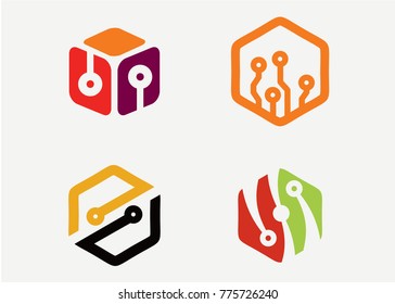 Hexagon Technology Logo Set Template Design Vector, Emblem, Design Concept, Creative Symbol, Icon