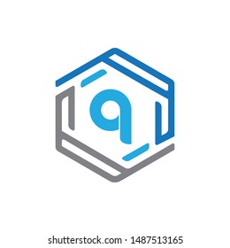 Hexagon technology Q Letter logo vetcor design template