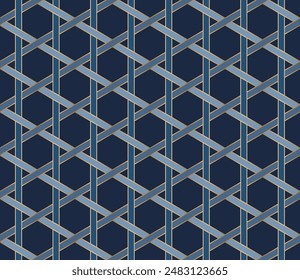 Hexagon tessellation seamless pattern with interlocking line, ethnic mosaic background vector illustration.