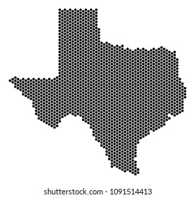 Hexagon Texas map. Vector territory plan on a white background. Abstract Texas map composition is combined with hex-tile dots.