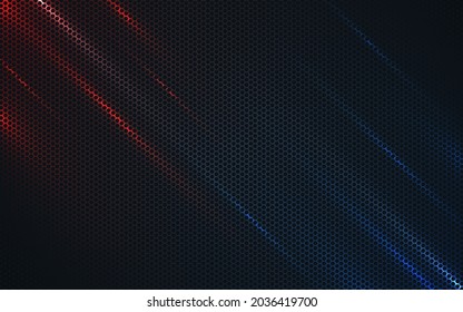 Hexagon Texture Black Background With Orange And Blue Light Effect
