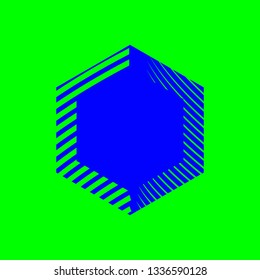 hexagon with texture formed by blue lines on green background