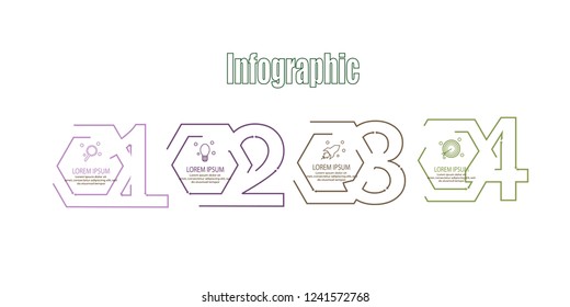 hexagon thin line infographic with number template element