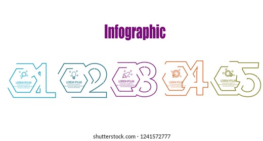 hexagon thin line infographic with number template element