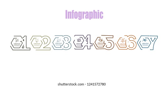 hexagon thin line infographic with number template element