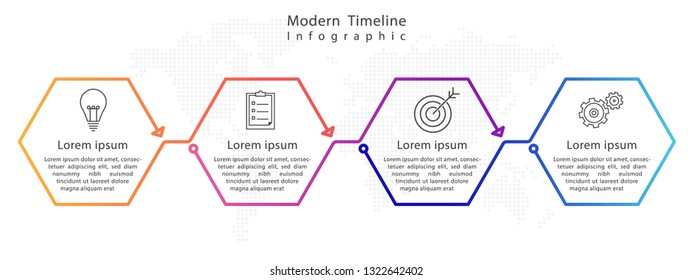 Hexagon timeline infographic 4 step or options.
