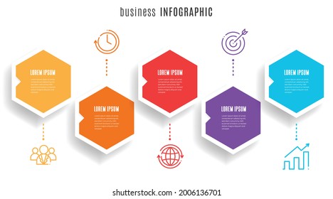 Hexagon timeline infographic template 5 steps