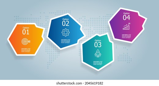 hexagon timeline infographics element presentation with business icon 4 steps vector illustration background