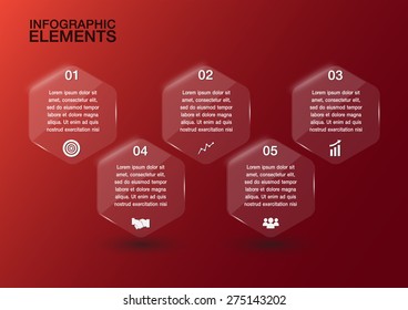 hexagon transparent glass for business design,infographics template,5 options