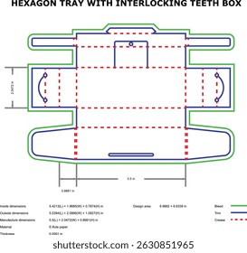 Hexagon tray interlocking teeth box die-cut template design