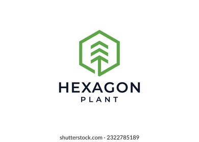 Hexagon tree geometric logo design