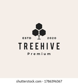 hexagon tree hive hipster vintage logo vector icon illustration