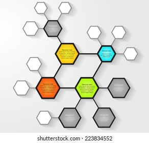 Hexagon tree infographic design on the grey background. Eps 10 vector file.
