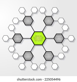 Hexagon tree infographic design on the grey background. Eps 10 vector file.