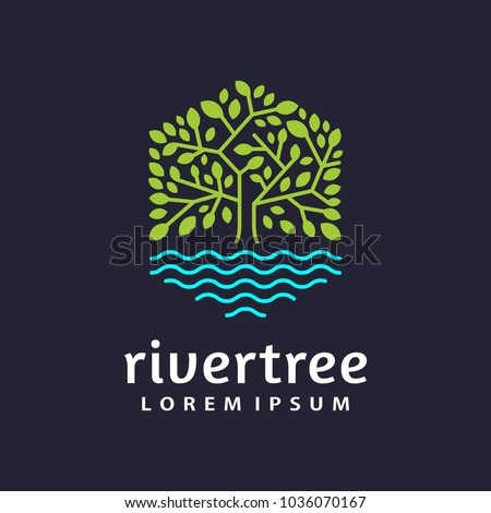 hexagon tree lake logo icon