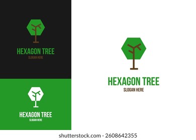 Hexagon tree logo design template vector illustration