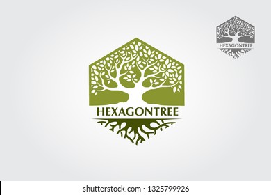 Hexagon Tree Vector Logo Template. This is a modern logo featuring a stylized  tree in a hexagon shape. Stylish Tree logo with Hexagon concept, make this logo looks nice, and excellent.